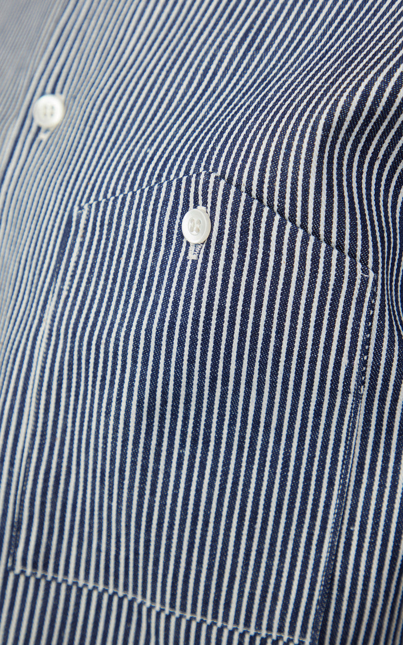 Warehouse & Co. Lot 3091 S/S Open Collar Shirt Hickory Stripe