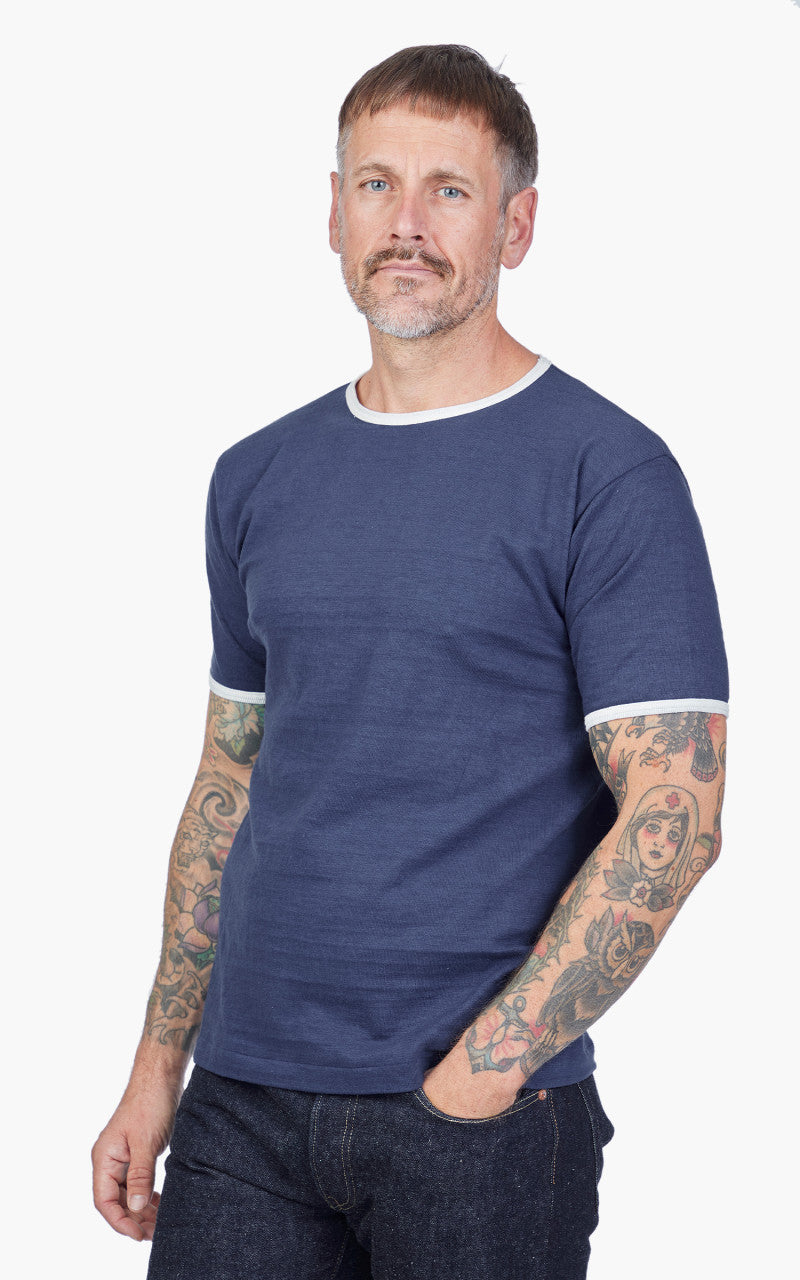 Warehouse & Co. Lot 4059 Ringer Tee ohne Druck Marine/Creme
