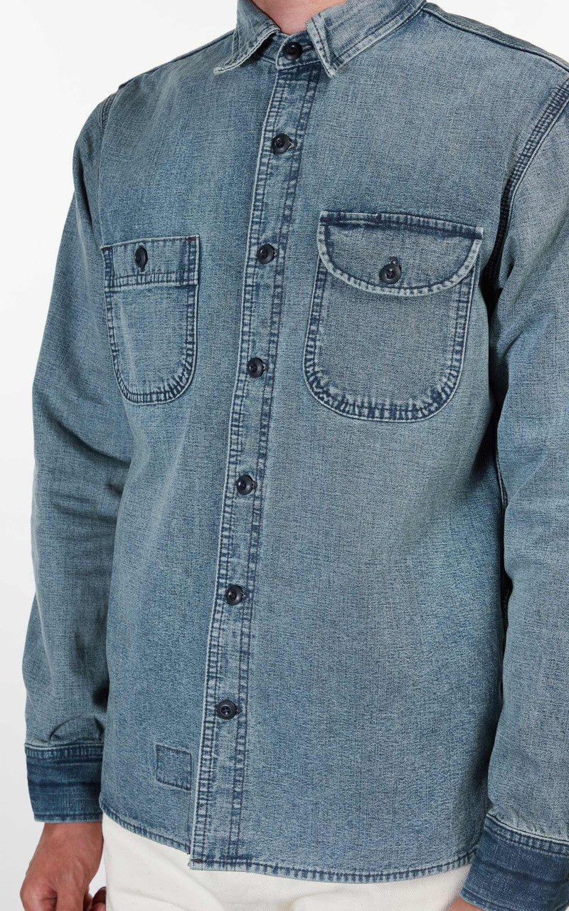 Rogue Territory Work Shirt Washed Out Indigo Selvedge Canvas