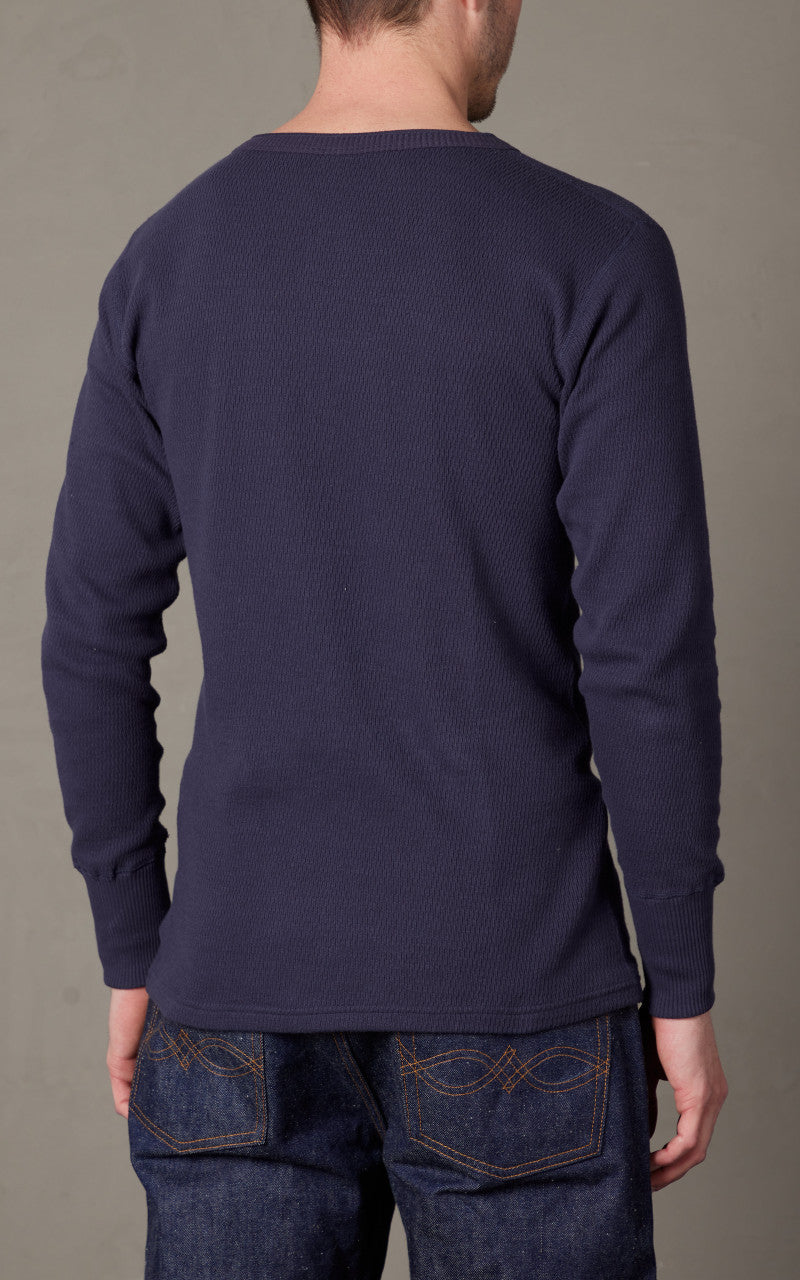 Warehouse & Co. Lot 5904 Waffle-Knit Henley Neck Long Sleeve T-Shirt Navy