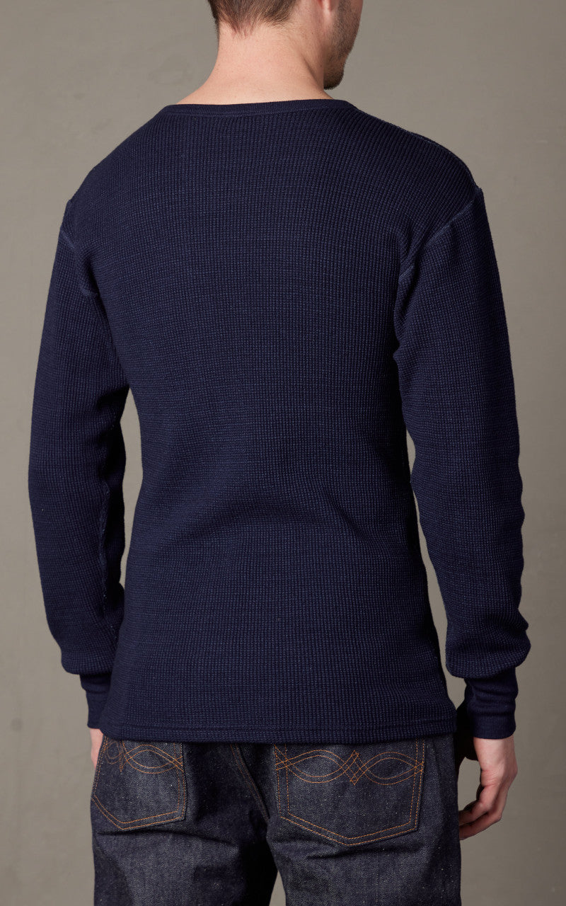 Warehouse & Co. Lot 5911 Waffle-Knit Crew Neck Long Sleeve T-Shirt Indigo