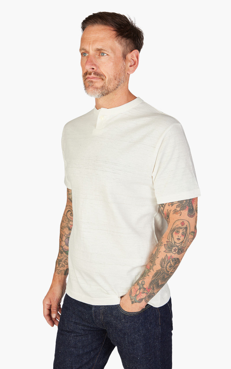 Warehouse & Co. 4082 One Button Henley T-Shirt Off White
