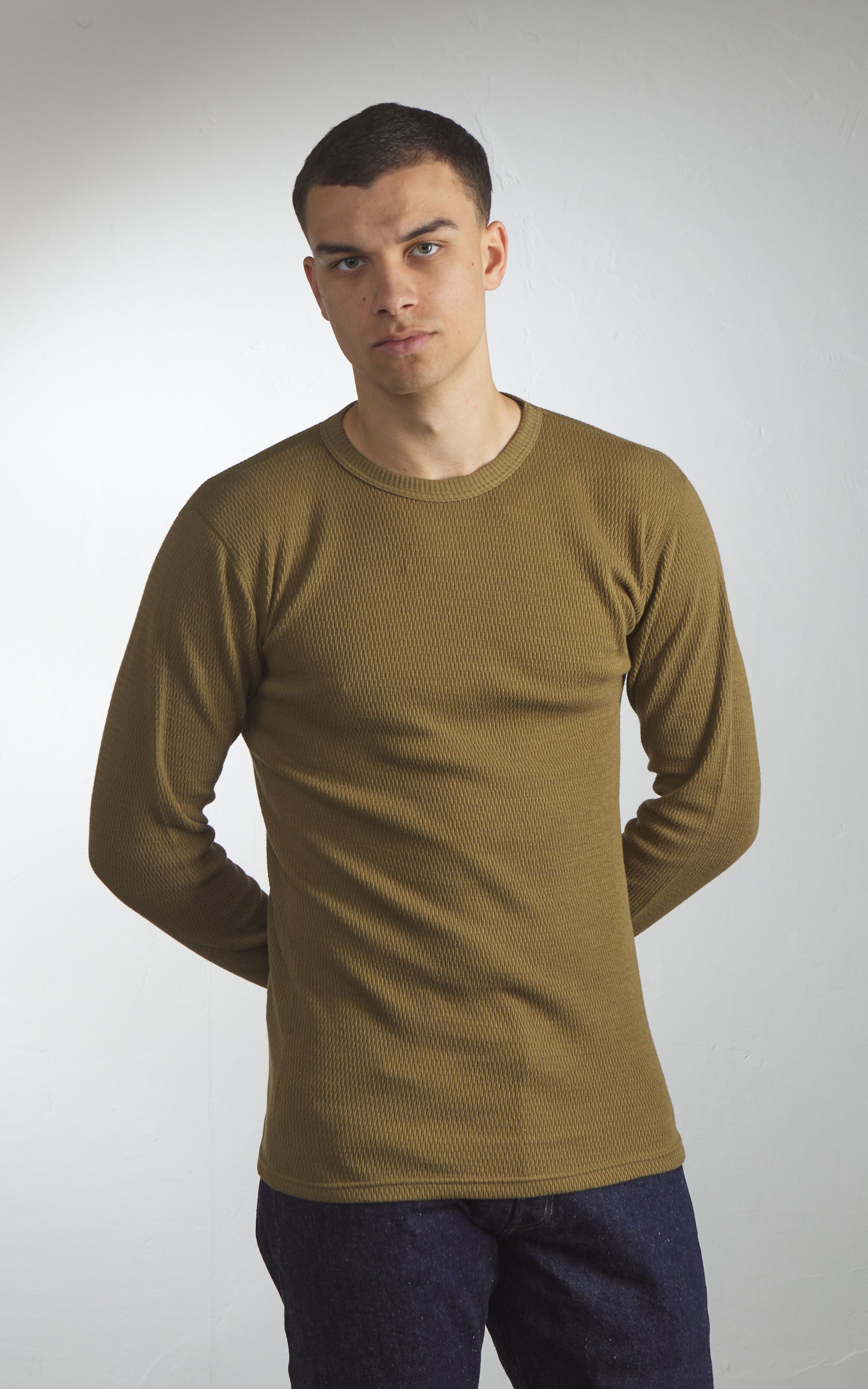 Warehouse & Co. Lot 5903 Crewneck Waffle LS T-Shirt OD Green