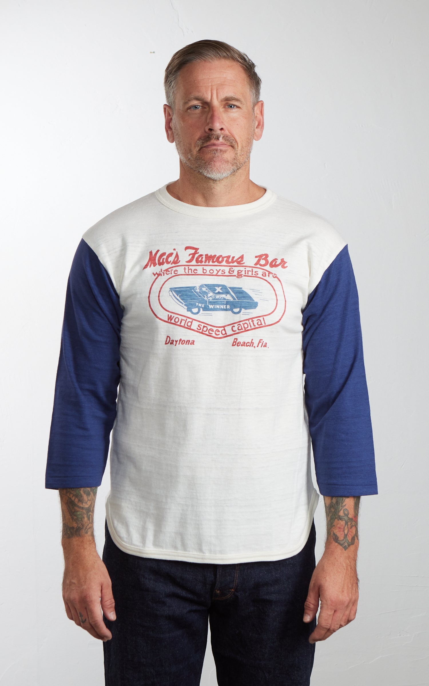 Warehouse & Co. Lot 4800 3/4 Sleeve Baseball Tee MAC's FAMOUS BAR Cream/Navy