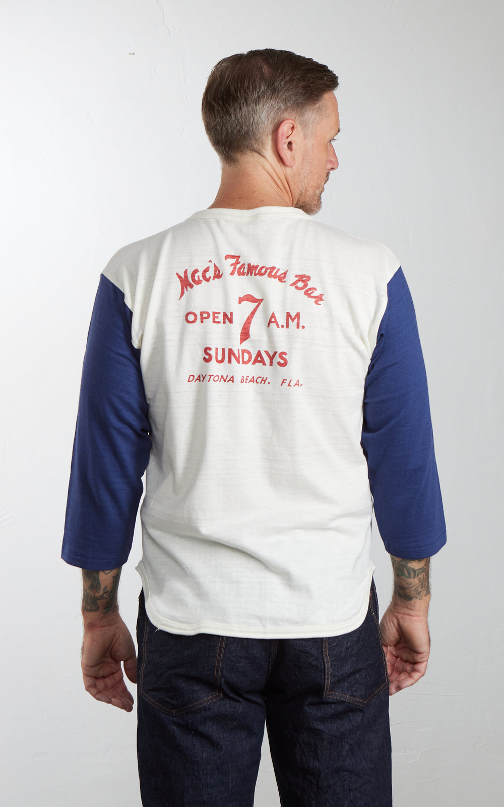 Warehouse & Co. Lot 4800 3/4 Sleeve Baseball Tee MAC's FAMOUS BAR Cream/Navy