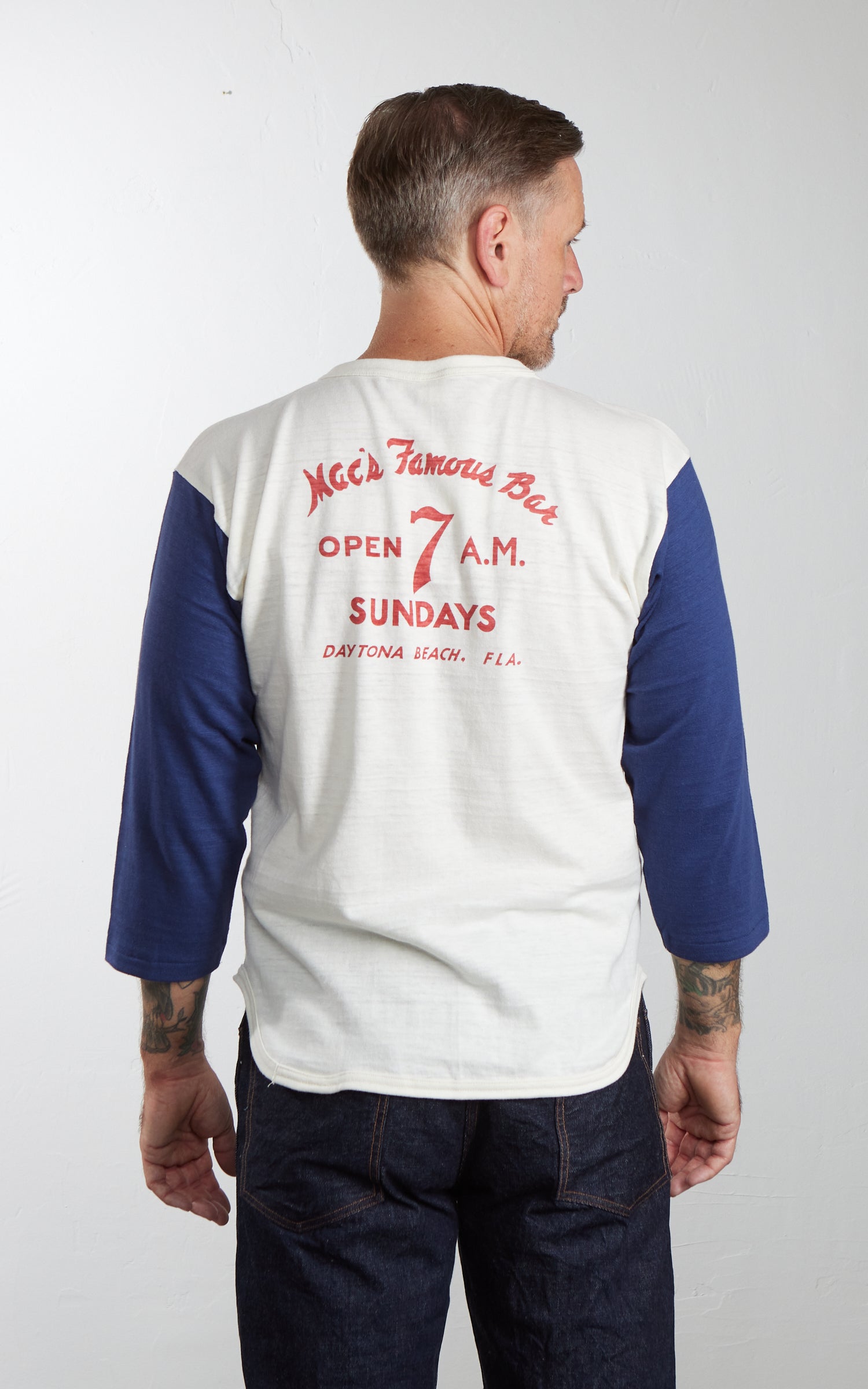 Warehouse & Co. Lot 4800 3/4 Sleeve Baseball Tee MAC's FAMOUS BAR Cream/Navy