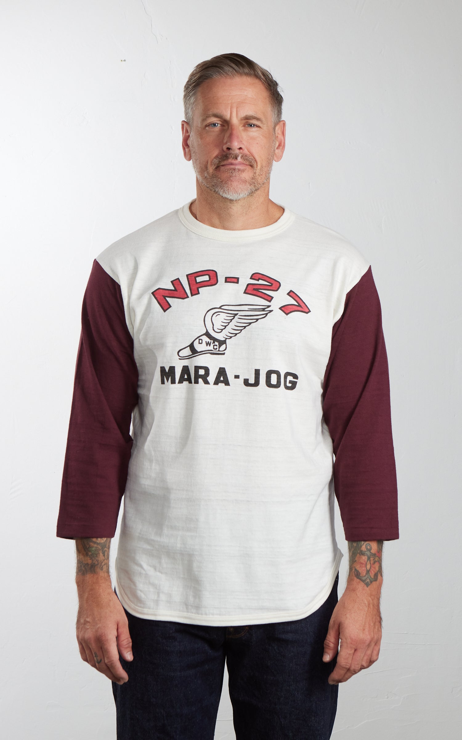 Warehouse & Co. Lot 4800 3/4 Sleeve Baseball Tee NP-27 Cream/Bordeaux