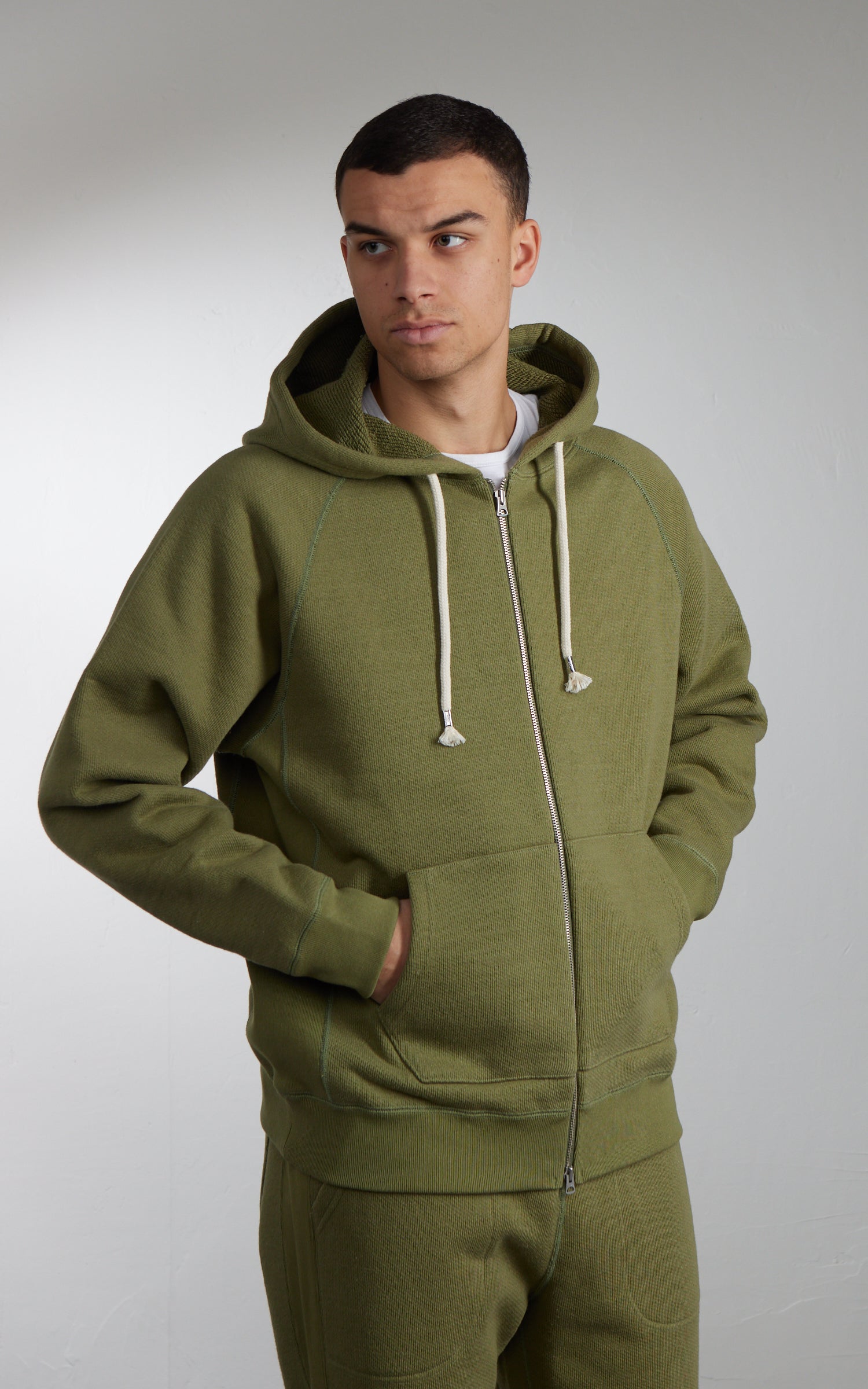 Wonder Looper Zip Hoodie Double Heavyweight French Terry Sage