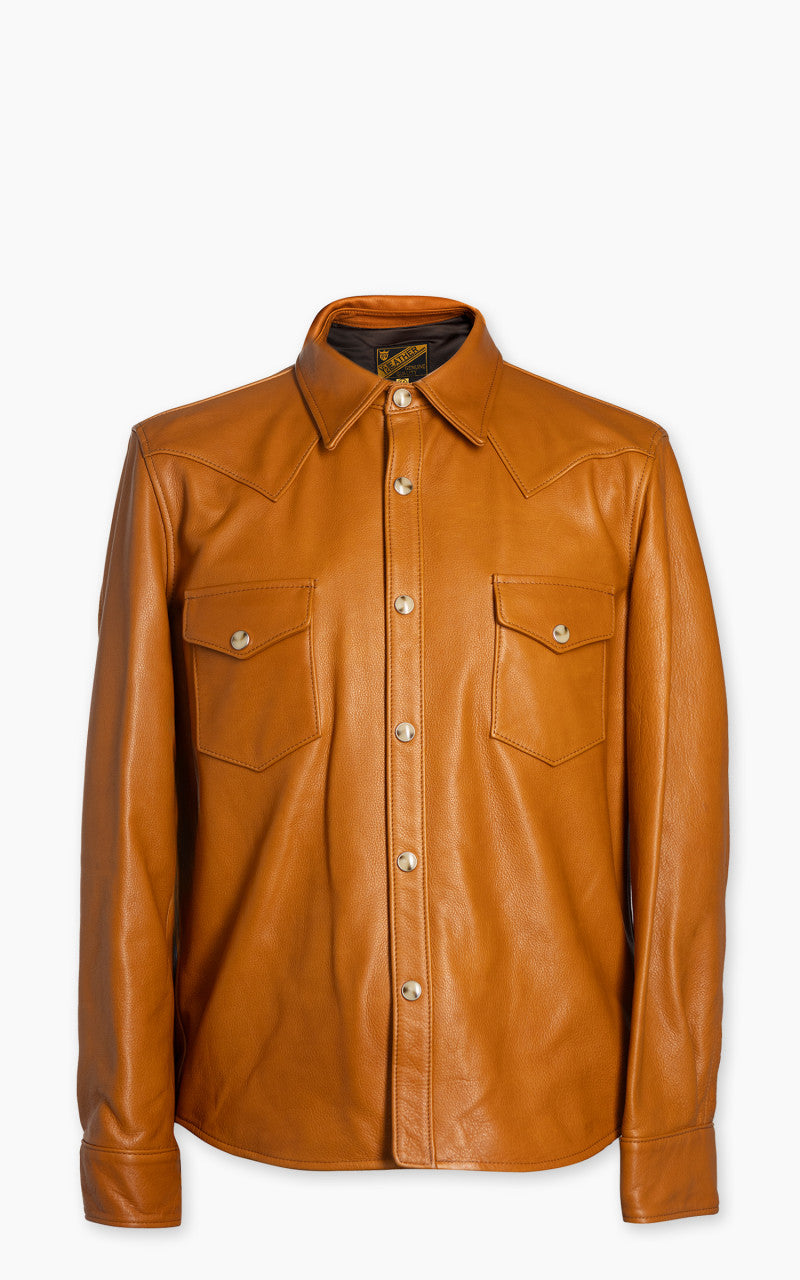 Y'2 Leather Steer Oil Leather Western Shirt Camel