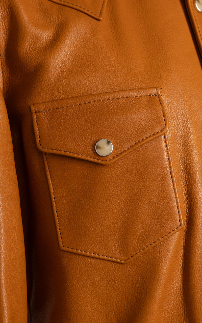 Y'2 Leather Steer Oil Leather Western Shirt Camel