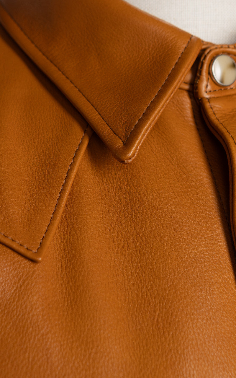 Y'2 Leather Steer Oil Leather Western Shirt Camel