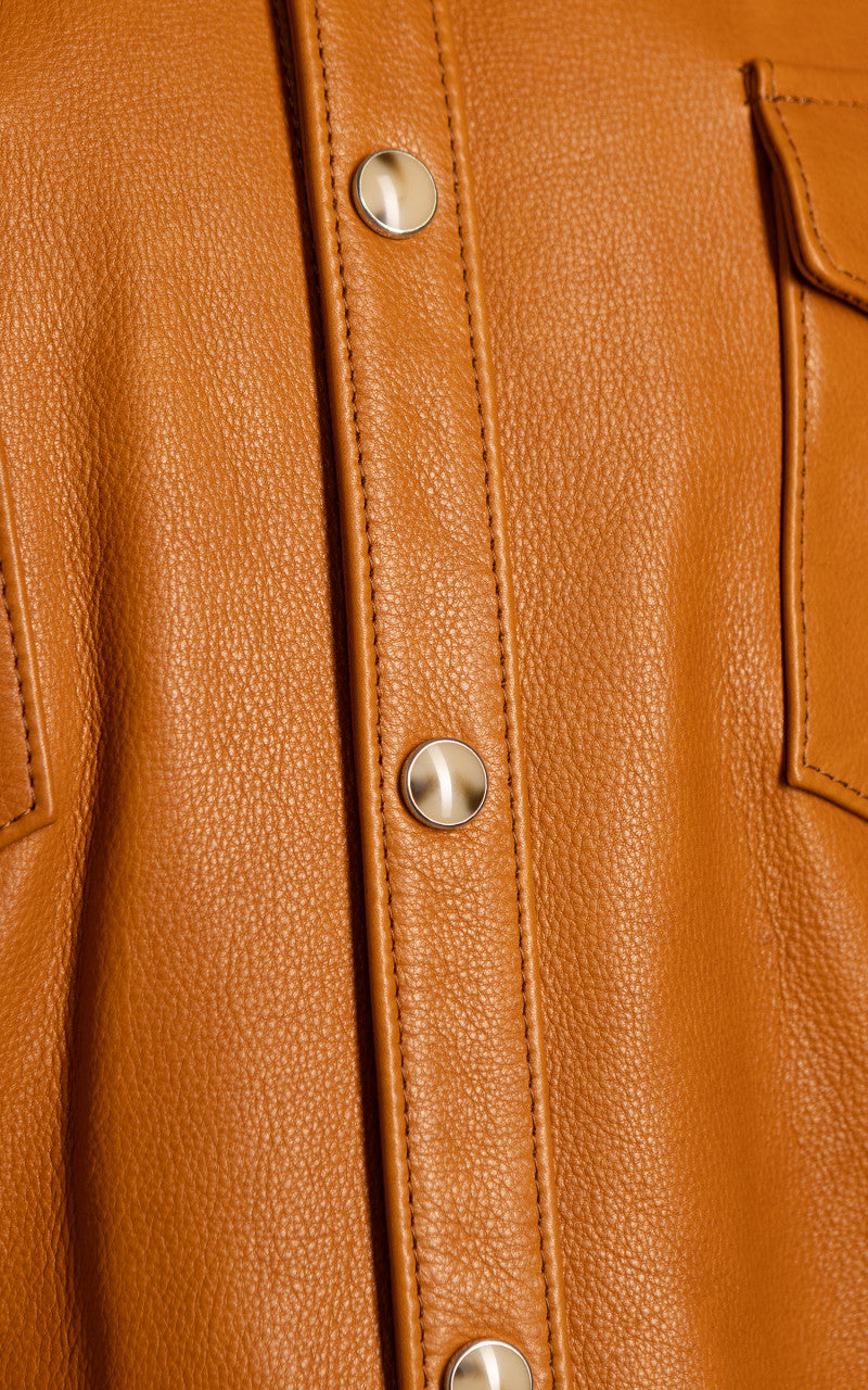 Y'2 Leather Steer Oil Leather Western Shirt Camel