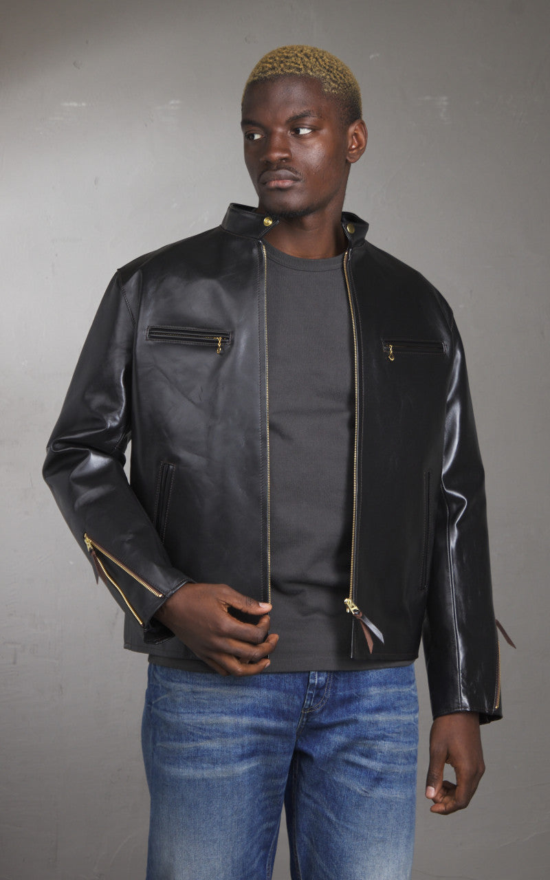 Y'2 Leather PR-64 Vintage Horsehide Single Riders Leather Jacket Black