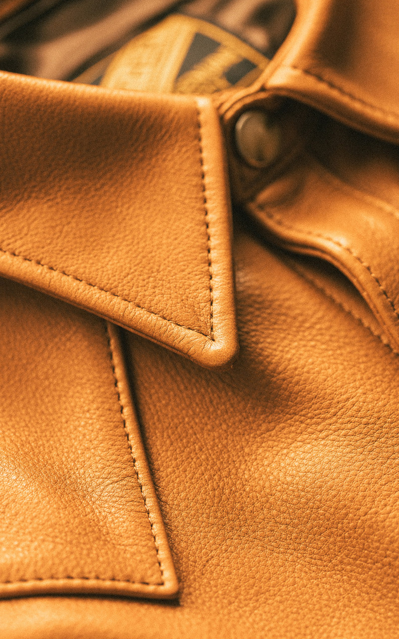 Y'2 Leather Steer Oil Leather Western Shirt Camel