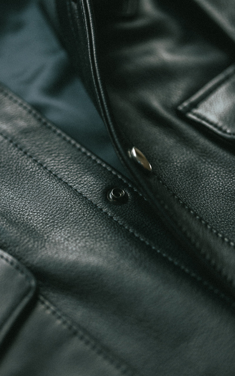 Y'2 Leather Steer Oil Leather Western Shirt Black