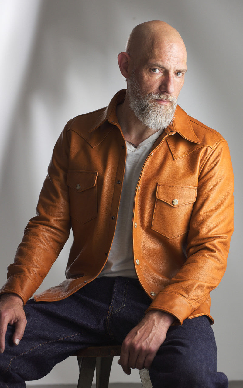 Y'2 Leather Steer Oil Leather Western Shirt Camel