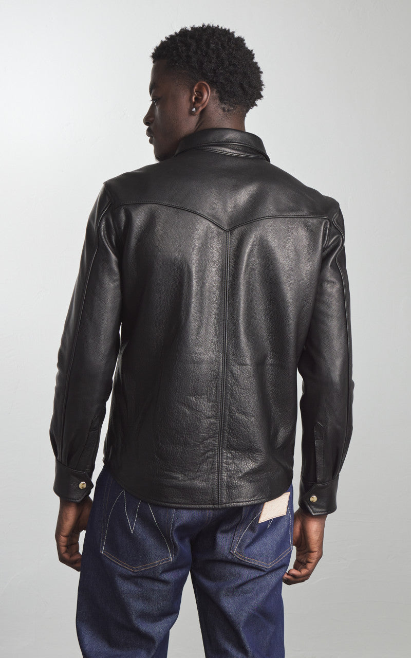 Y'2 Leather Steer Oil Leather Western Shirt Black