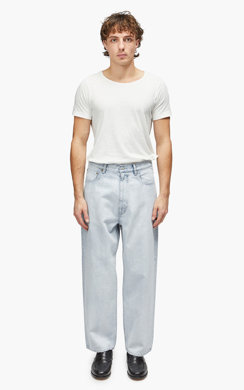 YLÈVE 13.5oz Denim Baggy Trousers Fade Ice Indigo