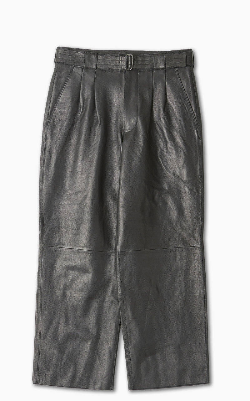 Yoke Belted Leather 2 Tuck Trousers Black