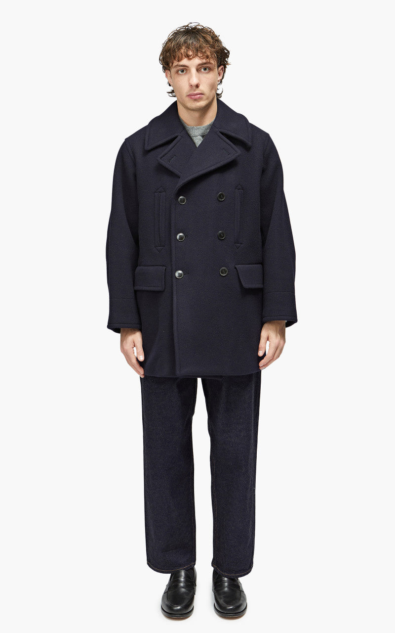 YLÈVE Wool Mosser Pea Coat Navy