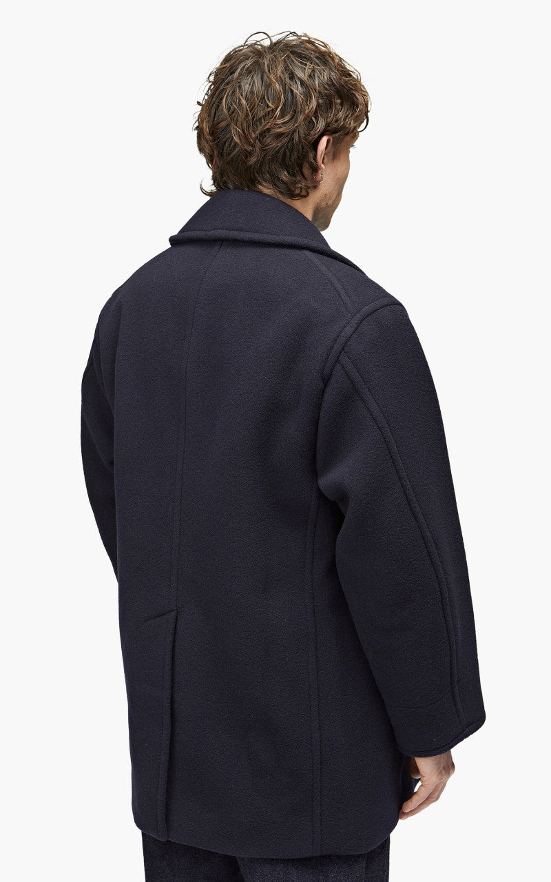 YLÈVE Wool Mosser Pea Coat Navy