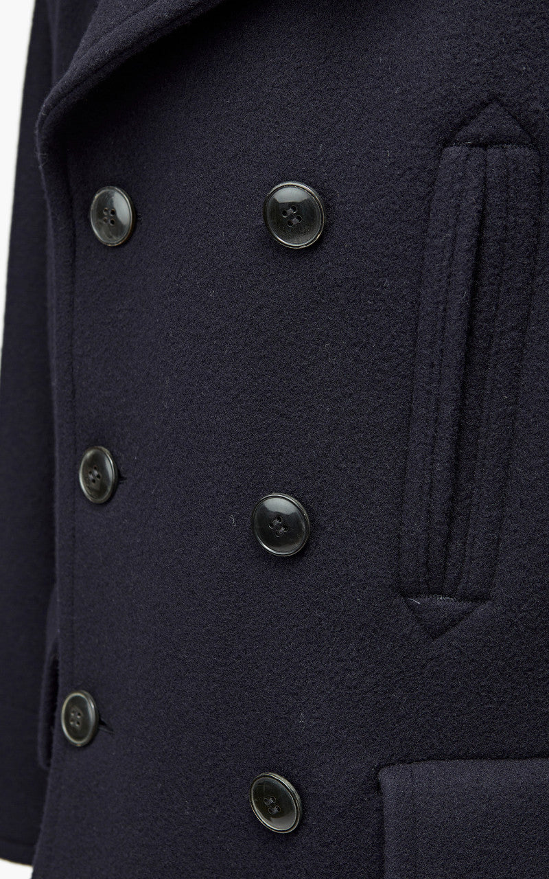 YLÈVE Wool Mosser Pea Coat Navy