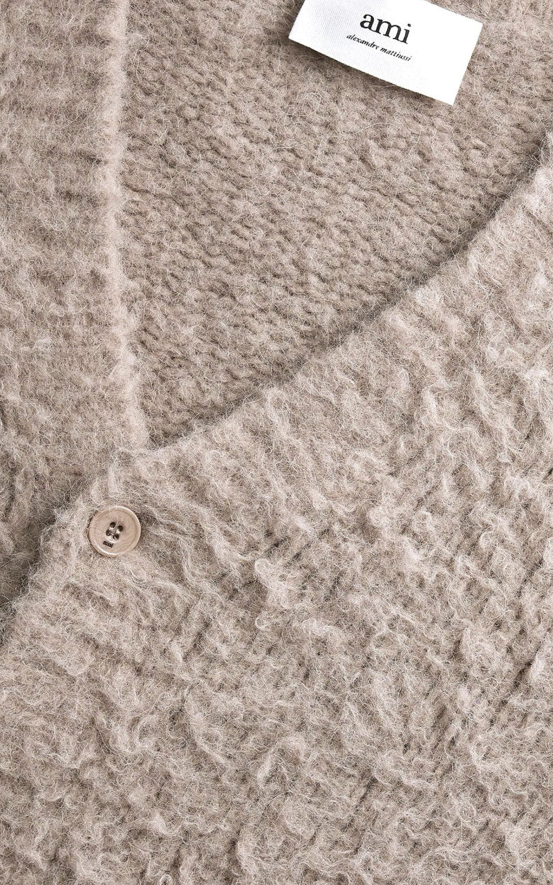 AMI Paris Brushed Cardigan Alpaca Beige