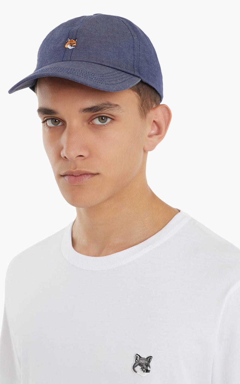 Maison Kitsuné Small Fox Head Embroidery 6 Panel Cap Indigo