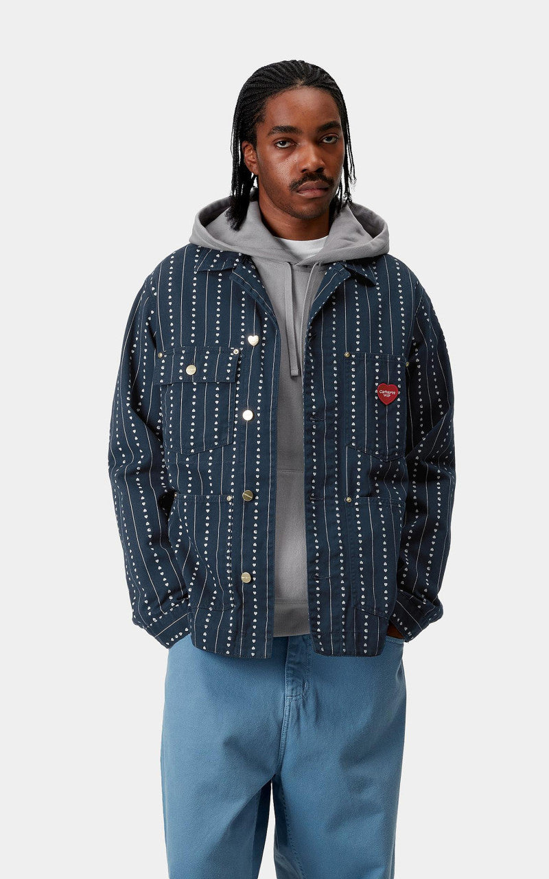 Carhartt WIP Drewe Chore Coat Heart C Pinstripe Rinsed Ink/Natural