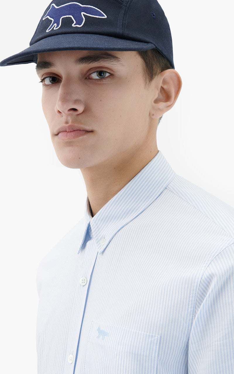 Maison Kitsuné Fox Embroidery Pocket Classic Shirt BD Light Blue Stripes