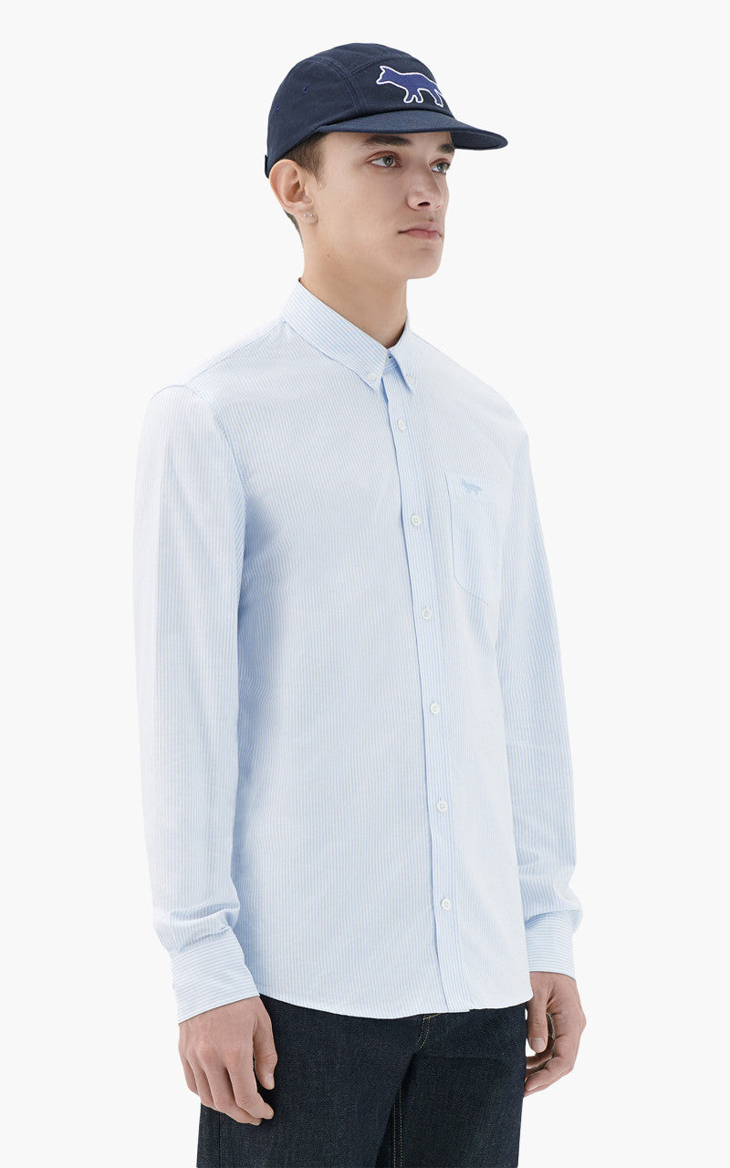 Maison Kitsuné Fox Embroidery Pocket Classic Shirt BD Light Blue Stripes