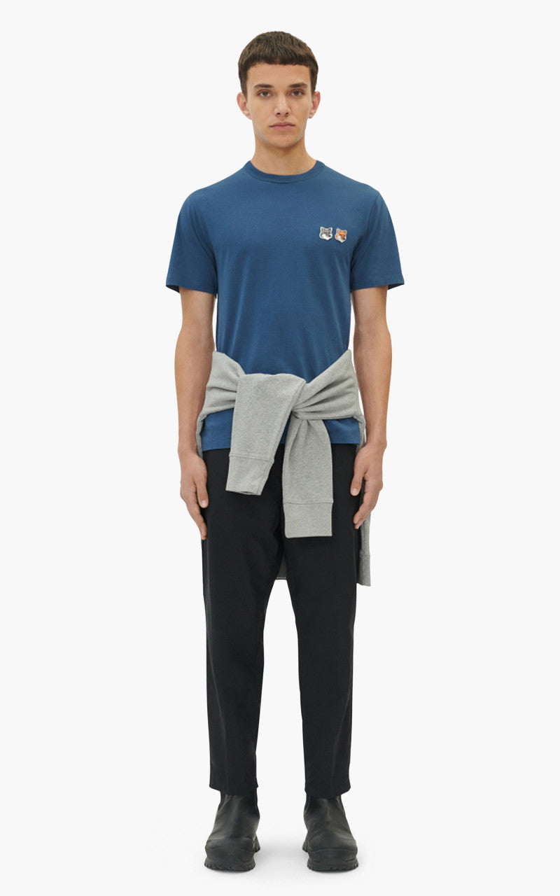 Maison Kitsuné Double Fox Head Patch Classic T-Shirt Blue Denim