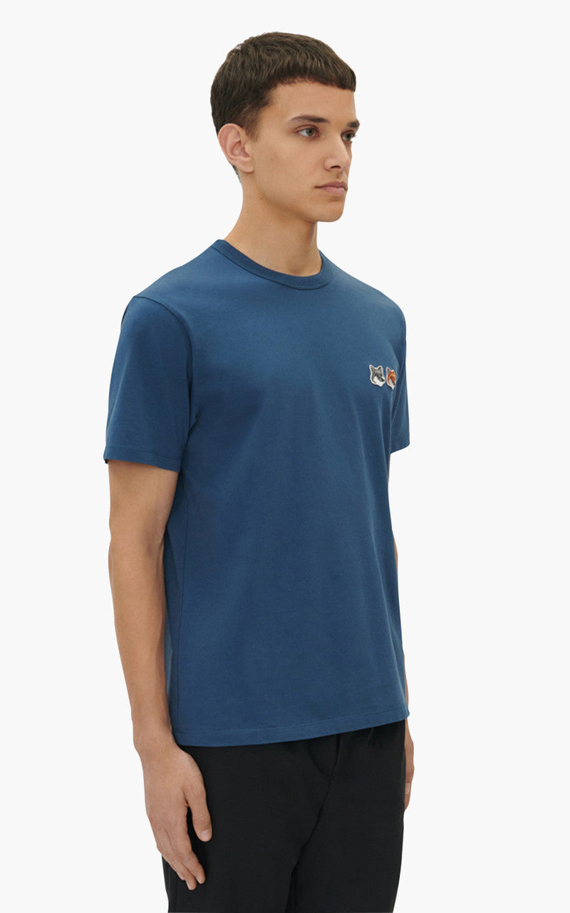 Maison Kitsuné Double Fox Head Patch Classic T-Shirt Blue Denim