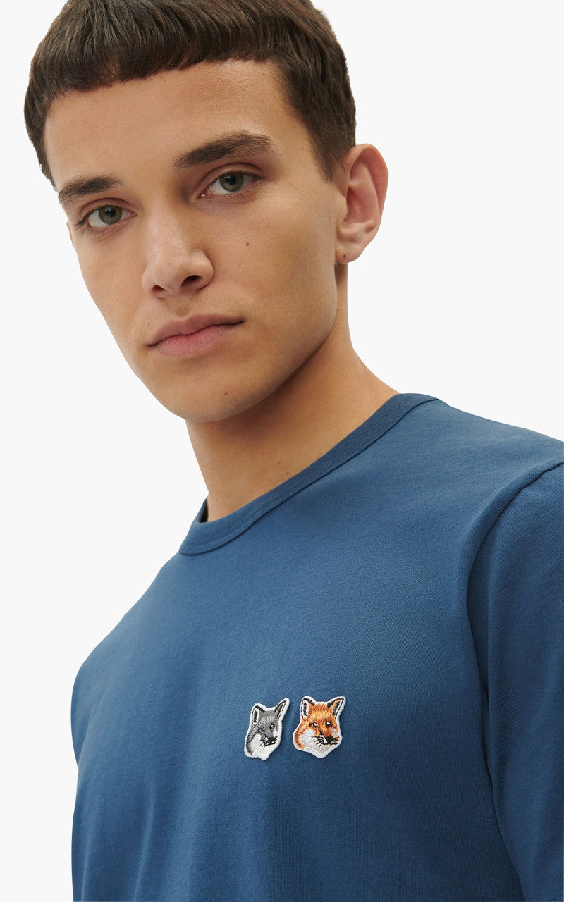 Maison Kitsuné Double Fox Head Patch Classic T-Shirt Blue Denim