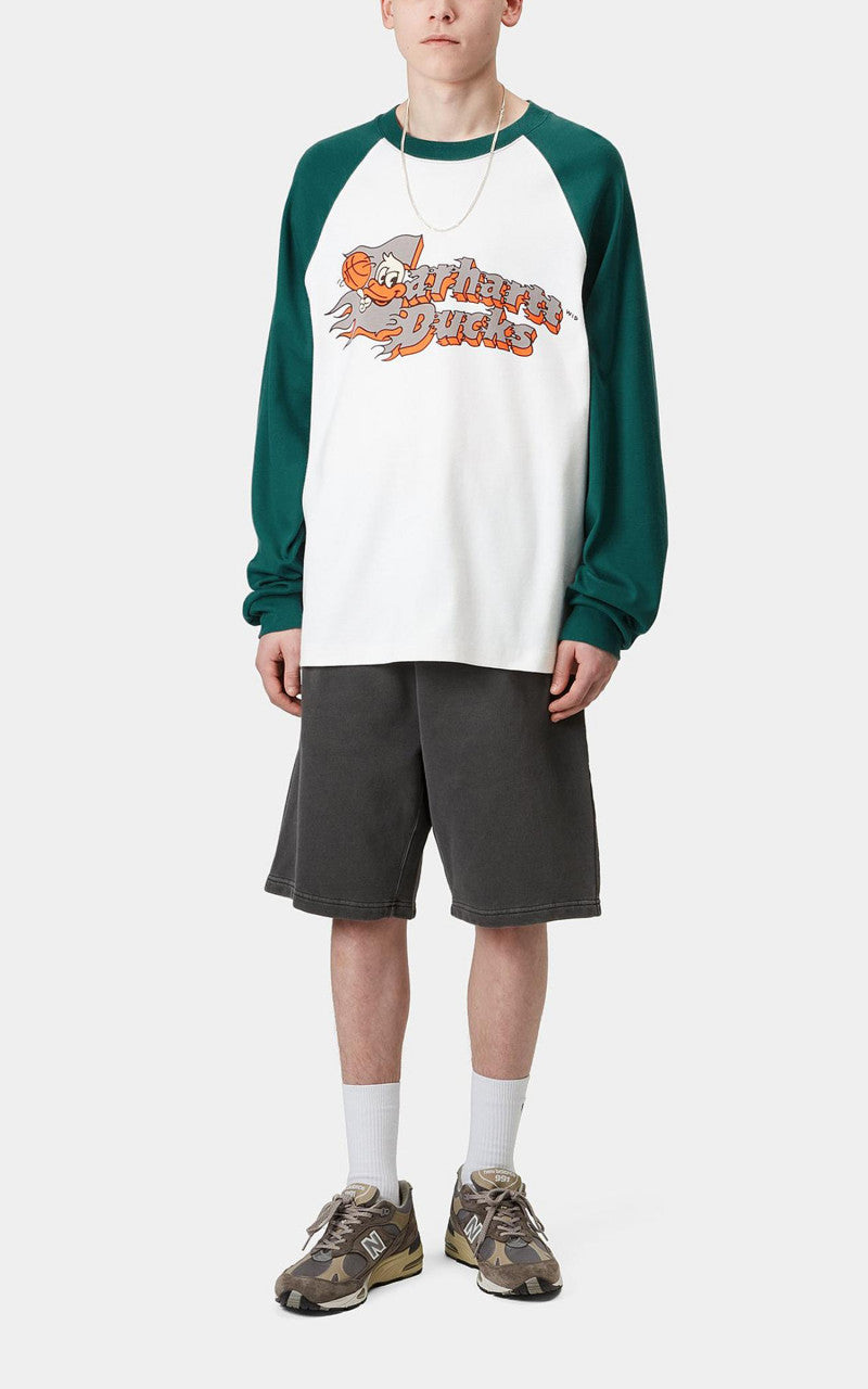 Carhartt WIP L/S Flaming Ducks Baseball T-Shirt White/Rainforest
