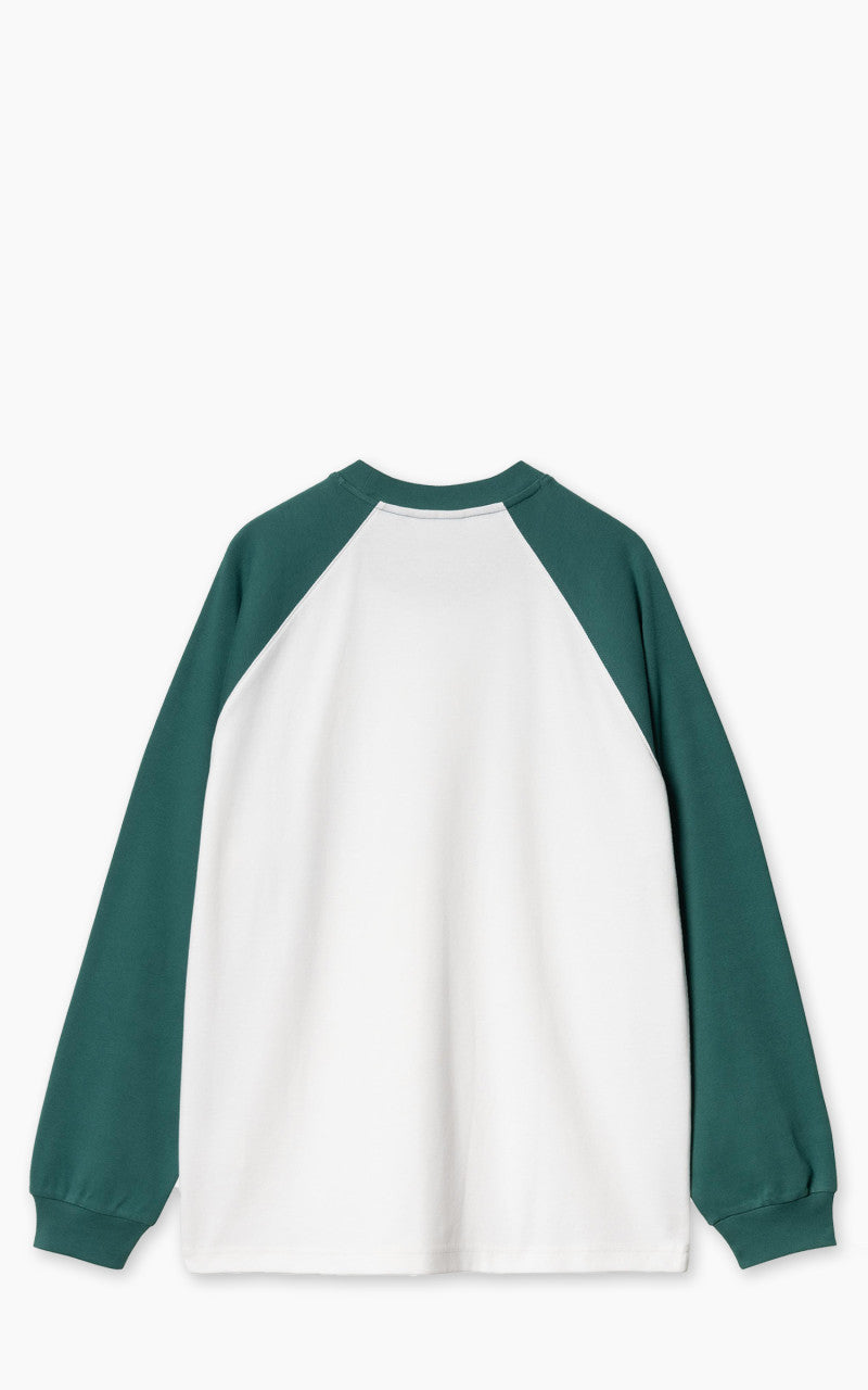 Carhartt WIP L/S Flaming Ducks Baseball T-Shirt White/Rainforest