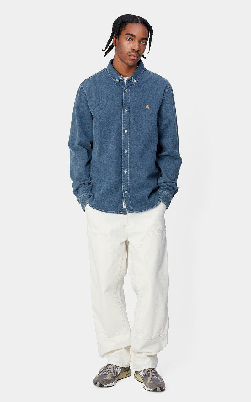 Carhartt WIP L/S Weldon Shirt Perry Denim Blue Heavy Stone Wash