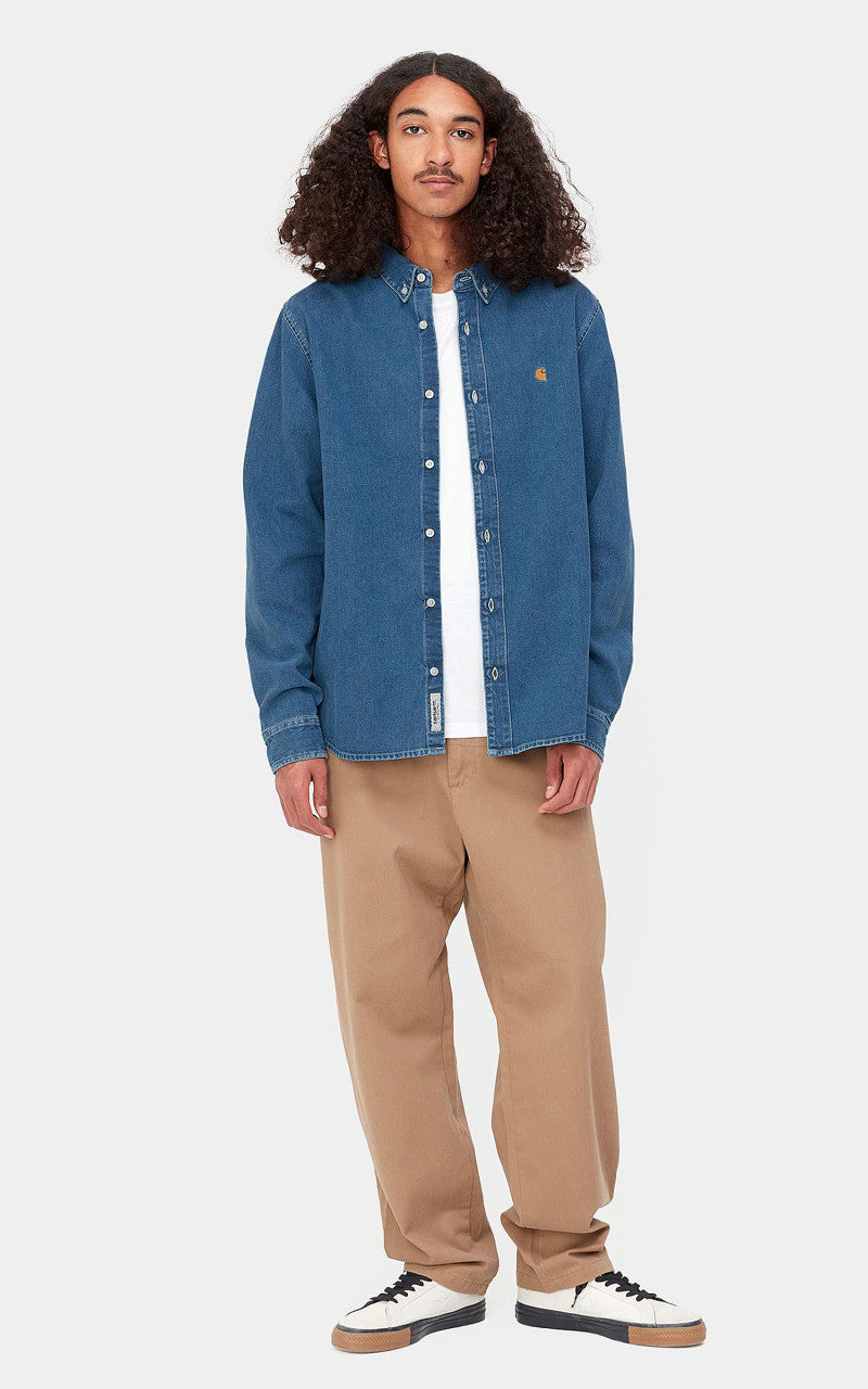 Carhartt WIP L/S Weldon Shirt Perry Denim Blue Heavy Stone Wash