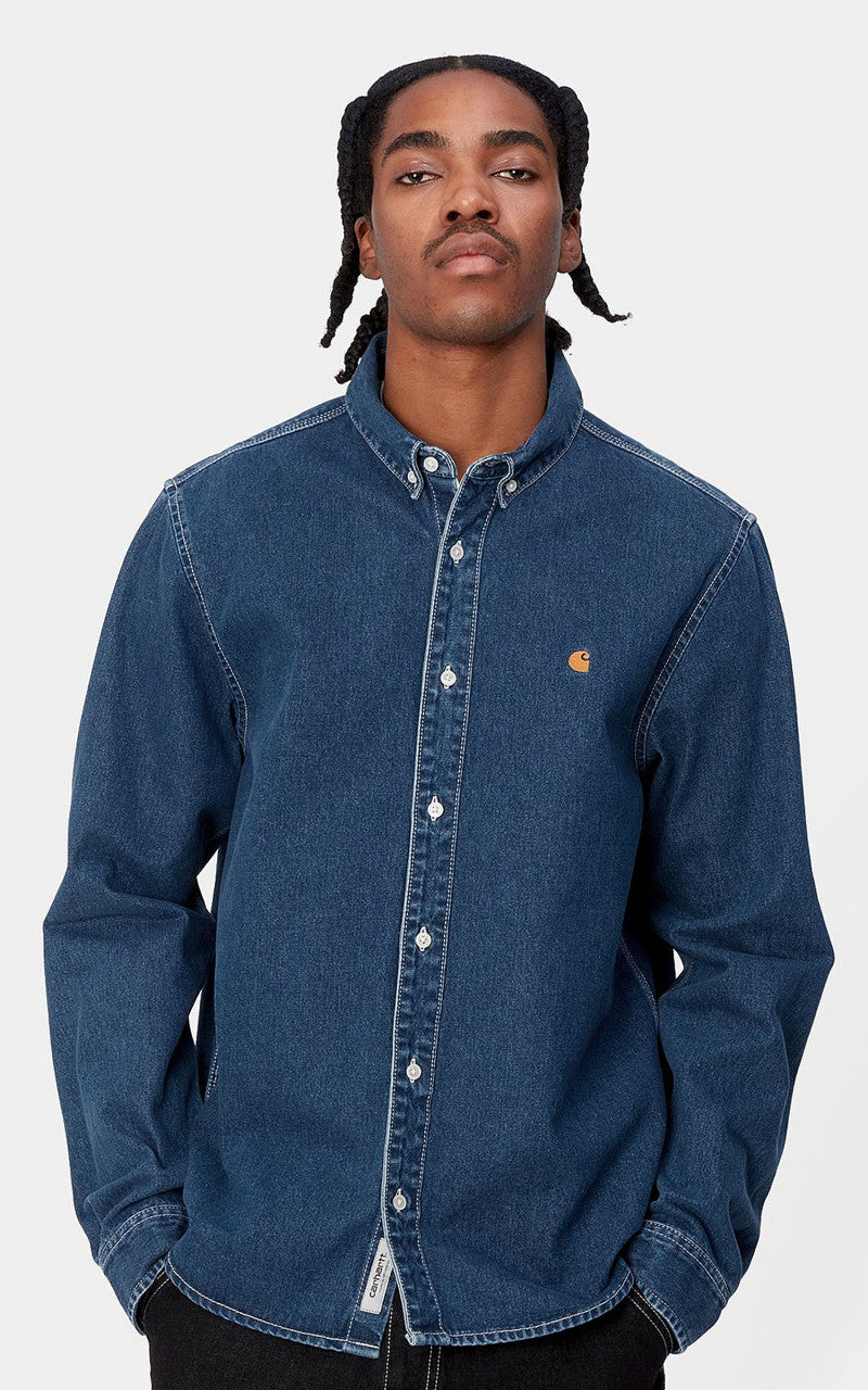 Carhartt WIP L/S Weldon Shirt Perry Denim Blue Stone Washed