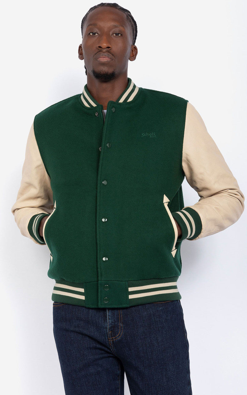Schott NYC Varsity Jacket LC8705X Green/Beige