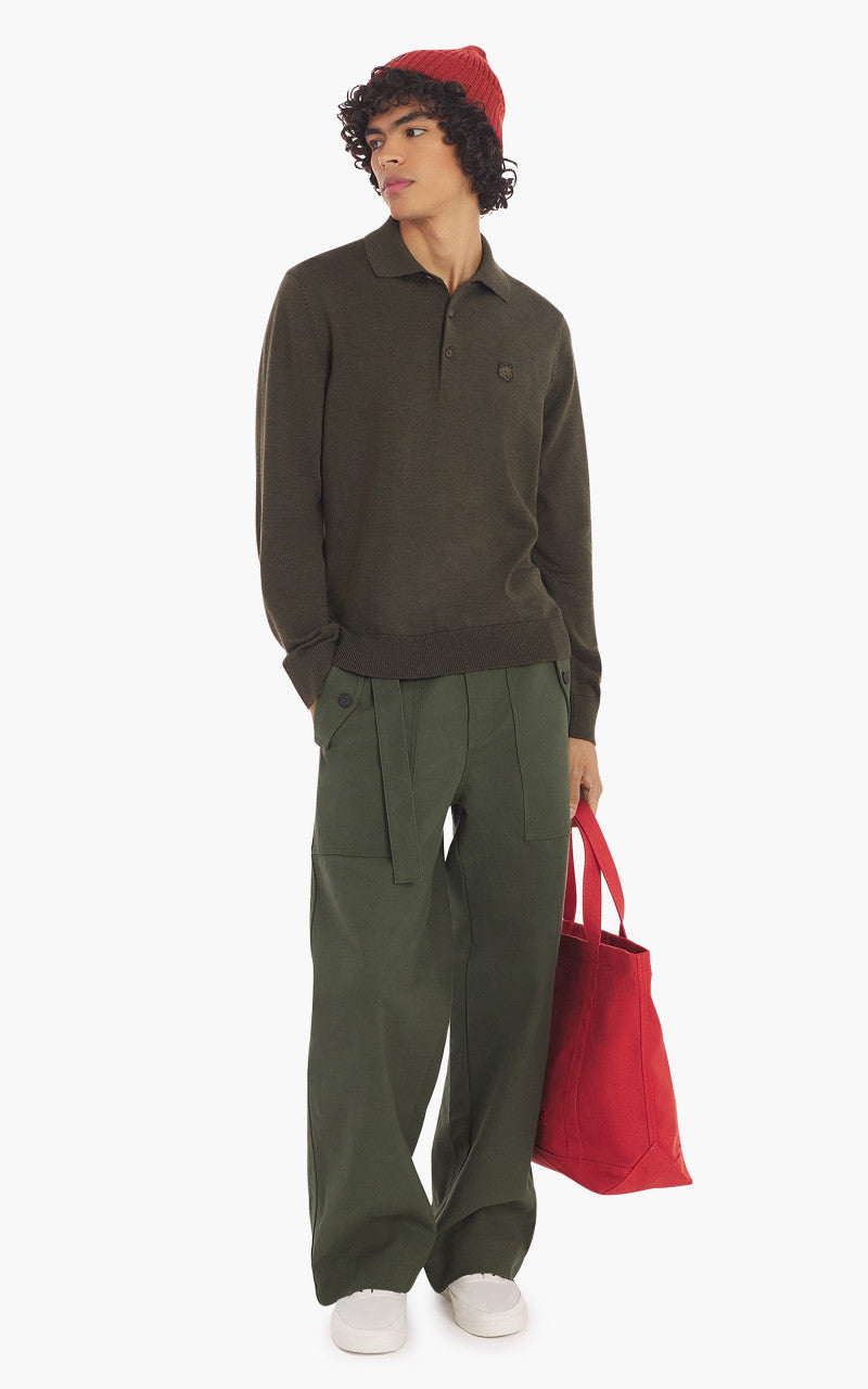 Maison Kitsuné Bold Fox Head Patch Polo Jumper Khaki