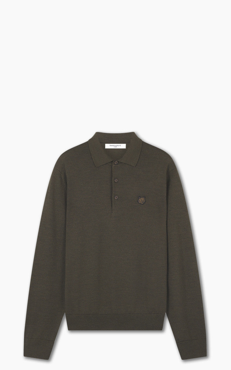 トップス BOLD FOX HEAD PATCH POLO JUMPER Maison Kitsuné Bold Fox Head Patch Polo Jumper Khaki