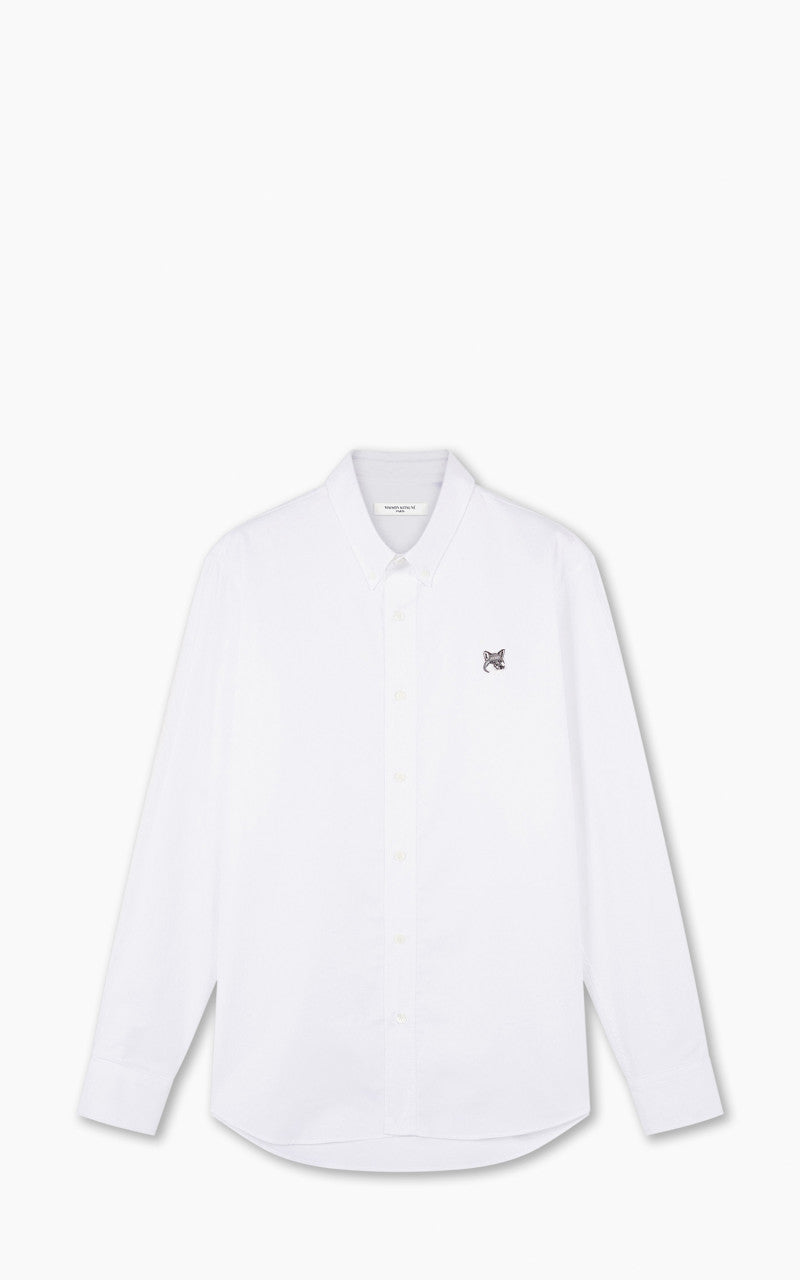 Maison Kitsuné Grey Fox Head Patch Button Down Casual Shirt White