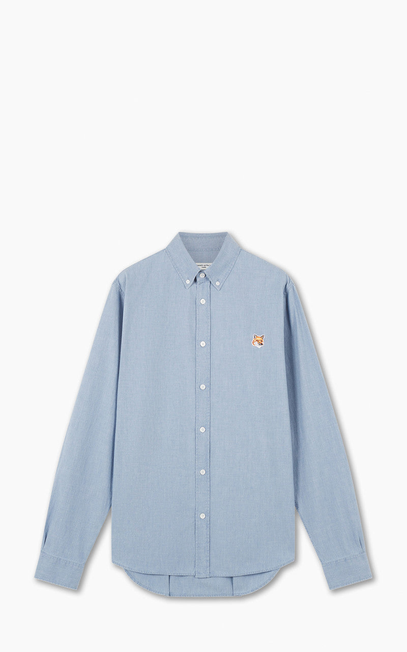 Maison Kitsuné Foxhead Patch Button Down Classic Shirt Chambray Washed Indigo