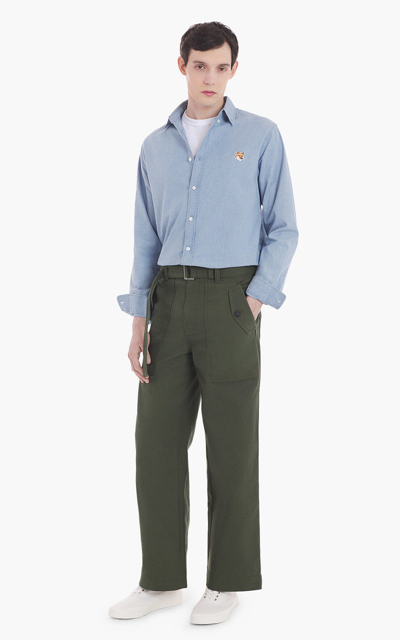 Maison Kitsuné Foxhead Patch Button Down Classic Shirt Chambray Washed Indigo