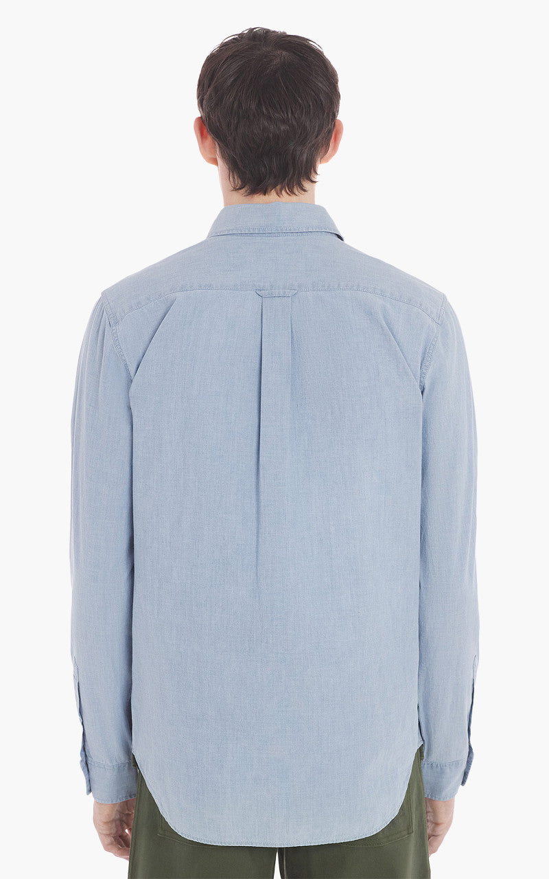Maison Kitsuné Foxhead Patch Button Down Classic Shirt Chambray Washed Indigo