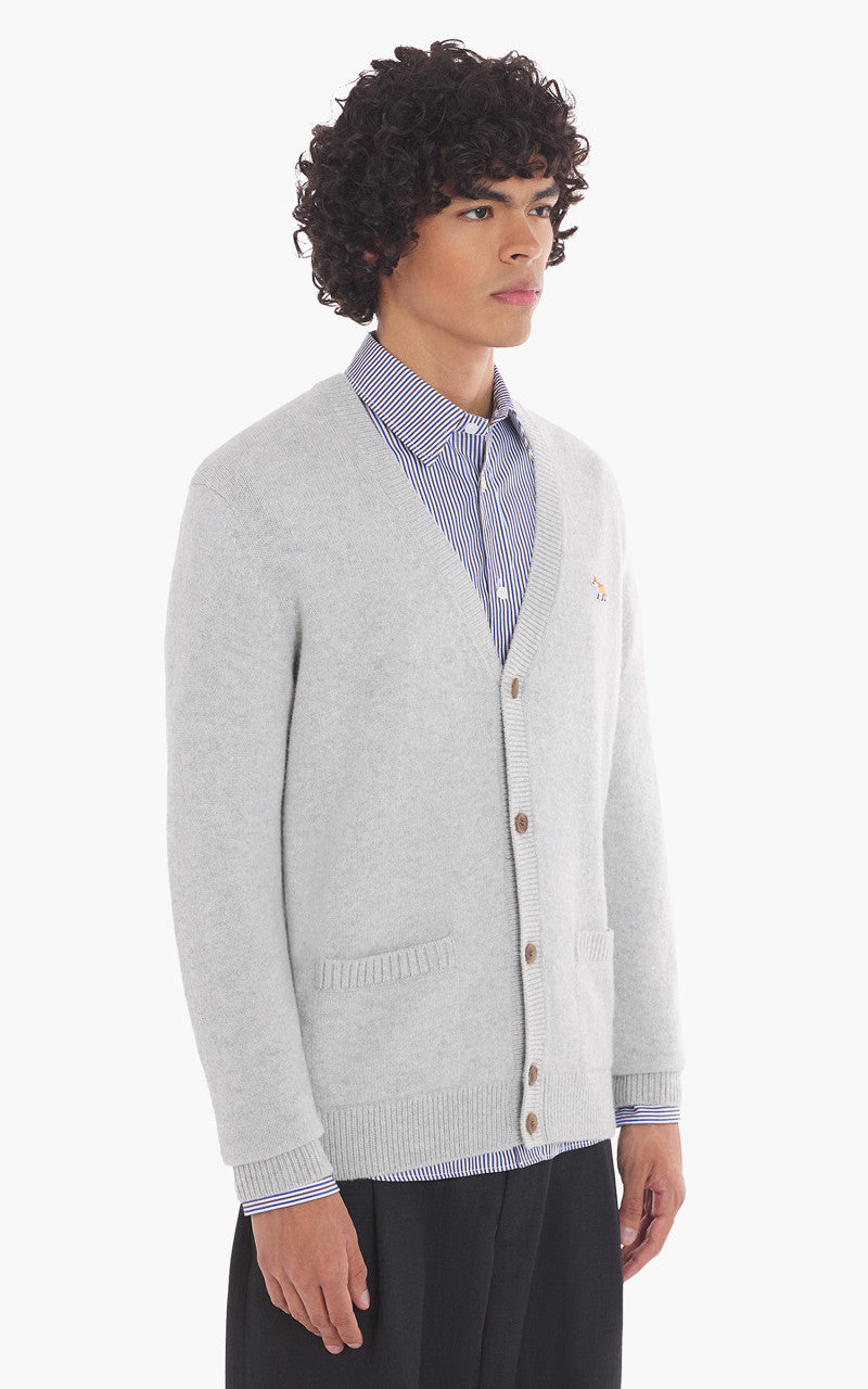 Maison Kitsuné Baby Fox Patch Regular Cardigan Light Grey Melange
