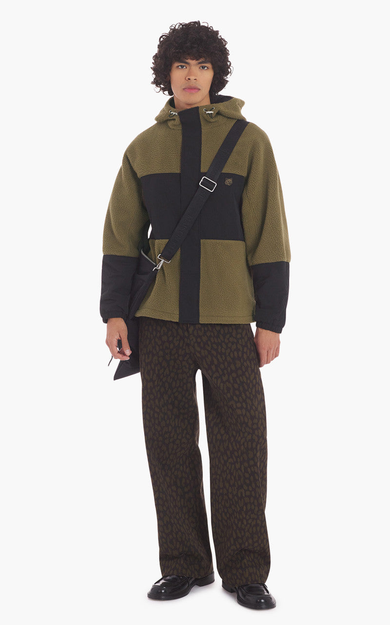 Maison Kitsuné College Patch Color-Block Polar Fleece Blouson Khaki