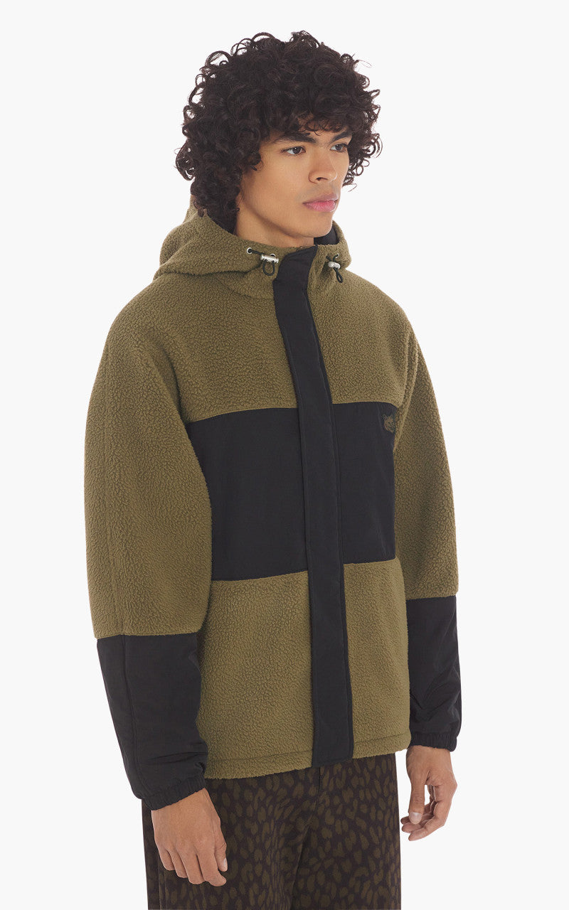 Maison Kitsuné College Patch Color-Block Polar Fleece Blouson Khaki