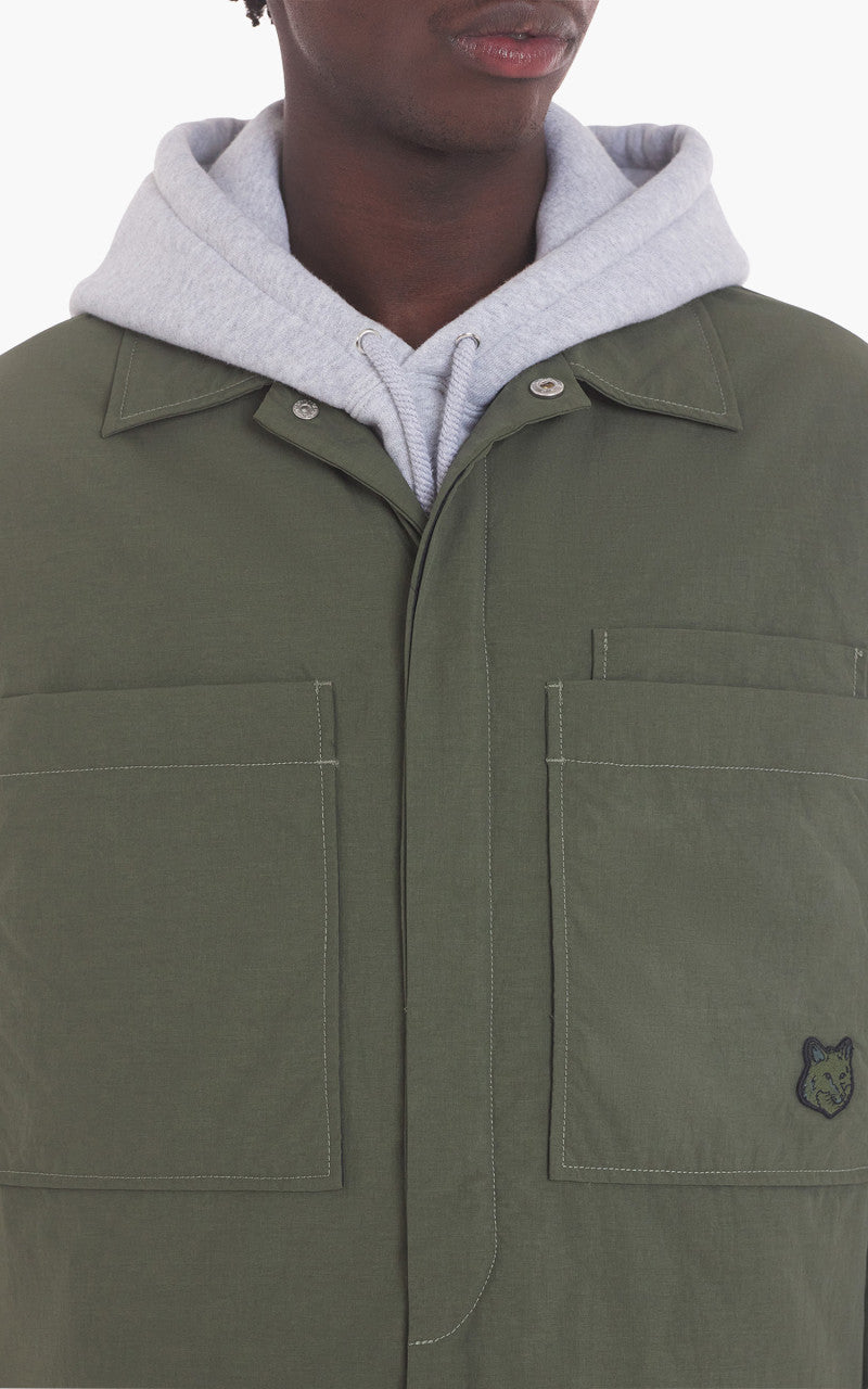 Maison Kitsuné Bold Fox Head Patch Padded Overshirt Crispy Nylon Military Green
